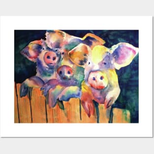 Three Pigs Piggies Art Watercolor Posters and Art